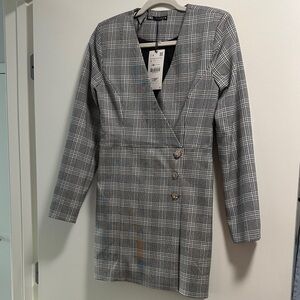 Zara Black and White Checkered Dress